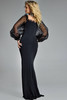 Back view of Jovani 44386 featuring mid-back zip and flowing sheath silhouette