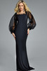 Jovani 44386 column gown with square neckline and sheer puff sleeves in black