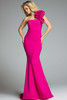 Front angle of Jovani 44711 highlighting curve-enhancing cut and modern one-shoulder design