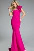 Jovani 44711 one-shoulder mermaid gown in fuchsia with oversized floral accent and structured silhouette