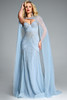 Jovani 44840 mother of the bride gown with beaded sweetheart neckline and sheer cape in light blue