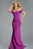 Jovani 44861 mother of the bride gown front view showcasing off-shoulder neckline and fitted silhouette in fuchsia.