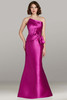 Feriani 12452 magenta satin mikado gown with strapless neckline, bow detail, and fit-and-flare silhouette