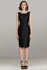 Sleeveless view of 12460 fitted black column silhouette in knee length