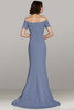 Back view of Feriani style 18477 in crepe showing smooth fit-and-flare silhouette and zip closure