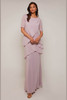 Alternate angle in Orchid showcasing elbow-length sleeves and flowing A-line shape