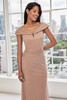 Front view of Morilee 73104 rose gold metallic knit mother of the bride dress with V-notch neckline