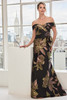 Front view of Morilee 73115 black multi metallic floral brocade mother of the bride dress