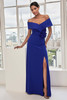 Front view of Morilee 73116 royal blue mother of the bride dress with front slit