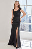 Front view of Morilee 73118 midnite metallic brocade mother of the bride dress with asymmetric neckline