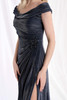 Close-up of the draped bodice and beaded appliqué on Morilee 73152 mother of the bride dress