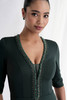 Close-up of the beaded V-neckline on Morilee 73154 scuba knit mother of the bride dress