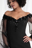 Close-up of beaded off-the-shoulder neckline and organza sleeves on Morilee 73162 dress
