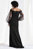Back view of Morilee 73162 black fitted mother of the bride dress with off-the-shoulder neckline