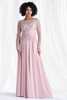 Front view of Morilee 73169 blush chiffon mother of the bride dress with illusion neckline