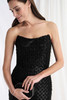 Close-up of beaded fringe bodice on Morilee 73170 strapless mother of the bride dress