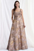 Front view of Morilee 73174 mocha brocade mother of the bride dress with square neckline