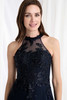 Close-up of beaded illusion halter bodice on Morilee 73177 mother of the bride dress
