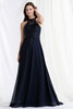 Front view of Morilee 73177 navy chiffon mother of the bride dress with illusion halter neckline
