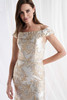 Close-up of off-the-shoulder neckline on Morilee 73181 metallic brocade mother dress
