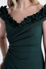 Close-up of 3D floral rosette off-the-shoulder neckline on Morilee 73183 dress