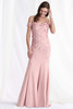 Front view of Morilee 73184 dusty rose crepe mother of the bride dress with floral lace