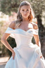 Allure Bridals A1303 close-up—smooth Mikado fabric with structured off-shoulder crossover neckline.