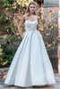 Allure Bridals A1321 strapless satin ballgown with embroidered lace bodice and pleated full skirt.