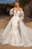 Kitty Chen Acacia front view showing sweetheart neckline, 3D floral appliques, and detachable puff sleeves.