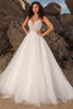 Front angle of Kitty Chen Sahara ballgown highlighting voluminous tulle skirt