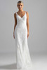 Stripped-down view of Farris by Madison James, lace sheath gown with floral appliqués