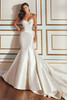 Front view of Martin Thornburg MT5104 Mikado trumpet gown with pleated bodice and sweetheart neckline.
