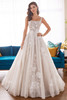 Front view of Martin Thornburg MT5105 ball gown with square neckline and floral appliques