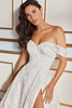 Close-up of Martin Thornburg MT5113 sweetheart neckline with ruched bodice and draped sleeves.