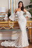 Front view of Martin Thornburg MT5115 fit-and-flare gown with sweetheart neckline and detachable puff sleeves.