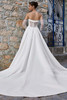 Back view of Sophia Tolli Y3187, showing sheer panels with boning, fabric-covered buttons, and the long 86″ train.
