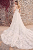 Back view of Sophia Tolli Y3193 showcasing the button-closed back, cascading lace appliqués