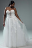 Front view of Y3190 showing sweetheart neckline, semi-sheer bodice with floral appliqués, full tulle skirt.