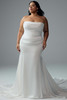 Full front view of Sophia Tolli Y3183FI showing the strapless satin fit-and-flare silhouette with artful bodice draping.