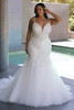 Front view of the Portrait by Enzoani Selene plus-size mermaid gown with plunging sweetheart neckline and beaded straps.