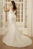 Back view of the Portrait by Enzoani Marilyn gown featuring a sleek Mikado skirt and classic train with covered buttons.
