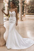 Slim silhouette of Enzoani Valencia gown without overskirt, showing sleek satin finish.