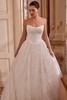 Justin Alexander Leighton wedding dress front view highlighting structured bodice and romantic lace details.