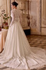 Justin Alexander Lady A-line wedding gown back view highlighting elegant lace detailing and chapel train.