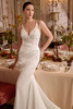 Justin Alexander Laine wedding dress front view highlighting V-neckline and curve-enhancing silhouette.