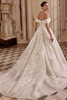 Justin Alexander Lisette wedding dress back view showcasing box-pleated organza skirt and chapel-length train.