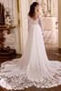 Justin Alexander Leila chiffon wedding gown back detail with lace accents and dramatic cathedral train.