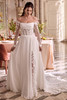 Justin Alexander Leila wedding dress shown with optional off-the-shoulder tulle sleeves, sold separately.
