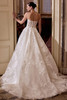 Justin Alexander Lacie wedding dress back view featuring sequined lace appliqués and flowing chapel train.