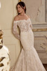 Justin Alexander Lolita wedding dress front view showing sweetheart neckline and illusion lace bodice.